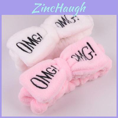 Vibrant Candy Color Omg Letters Bow Headband Coral Fleece Wash Face Makeup Hairband
