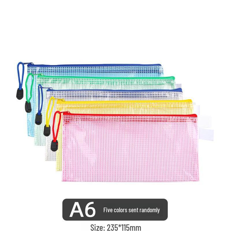 A6 Transparent Waterproof PVC Mesh Zipper Document Bag for Office and Student Use