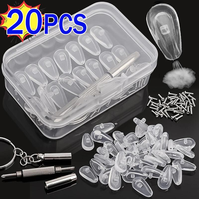 20sets Silicone Nose Pads for Glasses with Screwdriver Soft Air Chamber Eyeglasses Anti-slip Nose Pad Screw Replace Repair Tools