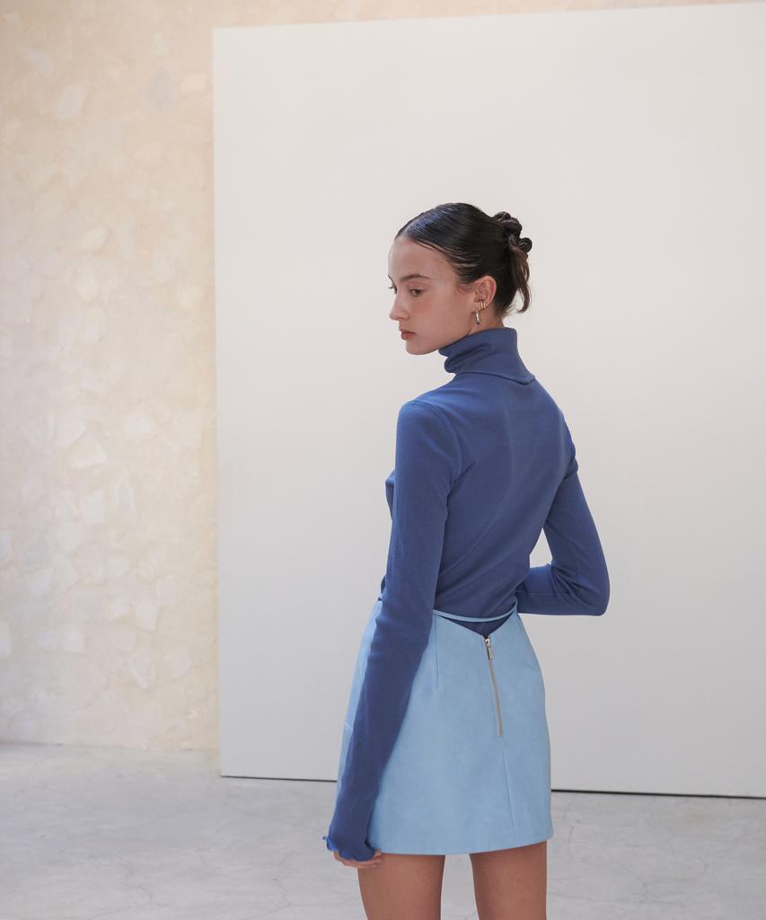 Eonmyuteu Vegan Leather Mini Skirt (Sky Blue)