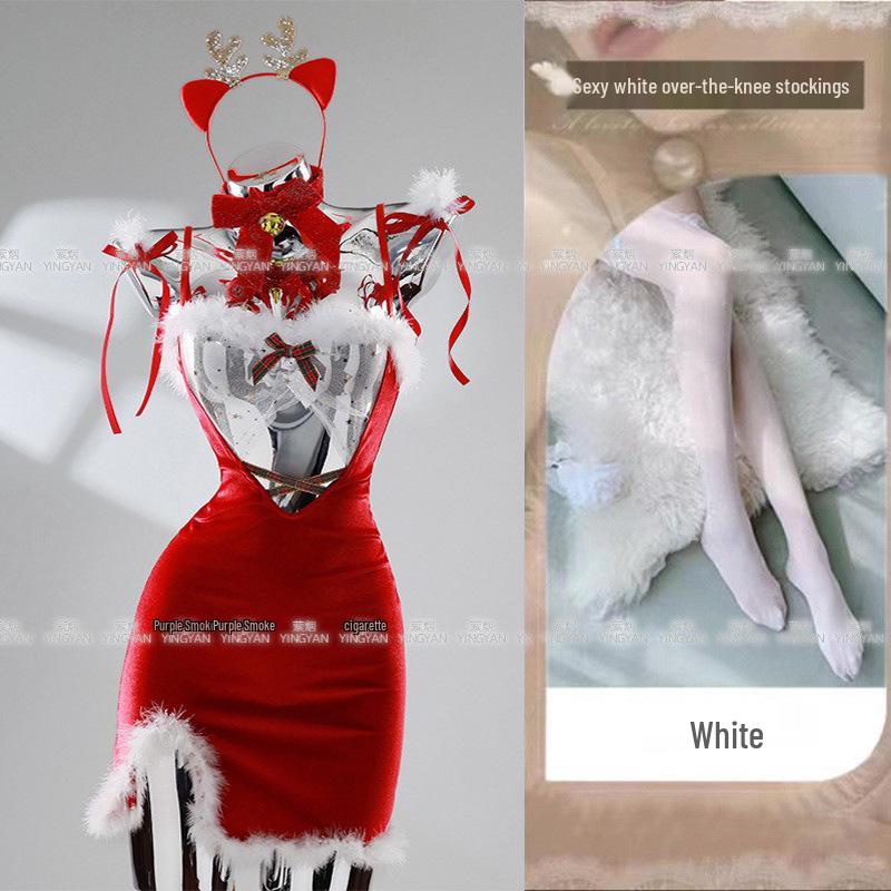 Seductive Red Christmas Lingerie Set - Sheer, Tight-Fit, Teasing Role Play Costume 0936