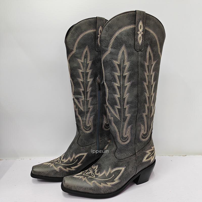 Fashion IPPEUM Western Cowboy Boots For Women Knee High 2024 New Red Plus Size 44 Cowgirl Shoes