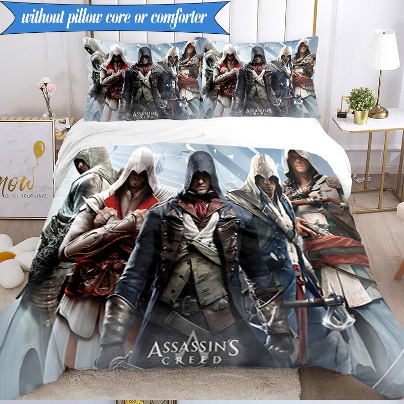 3PCS Assassin Game Bedding Set Duvet Cover Closure Includes 1 Duvet Cover & 2 Pillowcases for All Seasons Bedroom Decor Christmas Fan gifts