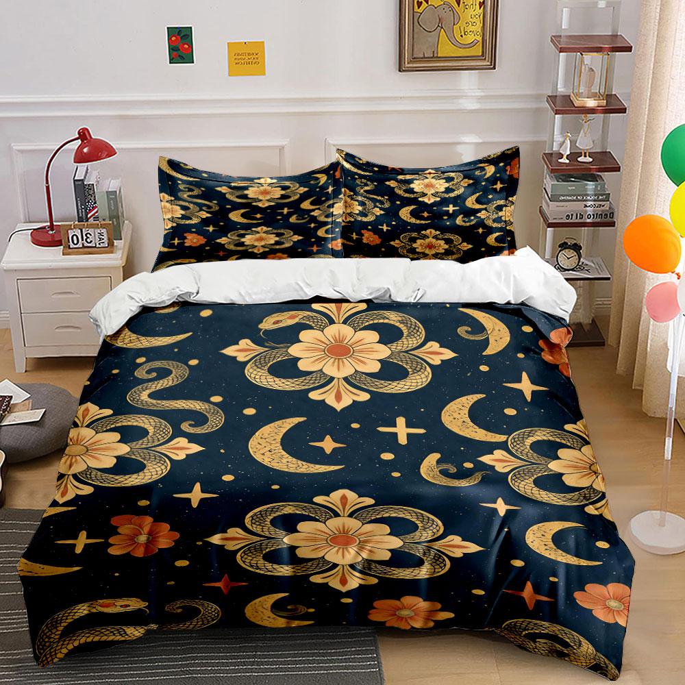 Flowers, moons, snakes, stars. Bedding sets Duvet cover sets Duvet covers Pillowcases(1* Duvet Cover 2* Pillowcases without duvet insert)