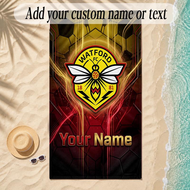 Beach TowelWatford FC Custom Name Text Personalized Soft Towel for Beach Pool Indoor Home Decor Gift