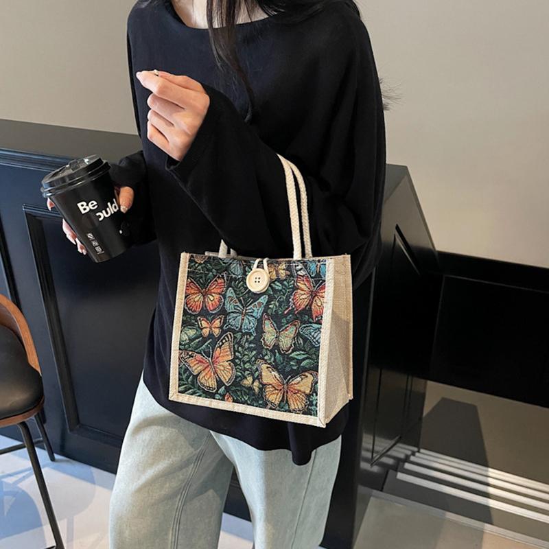 Tragbare Bento-Tasche Lässige Tragetasche für Damen Ethnischer Stil Pendler-Handtasche Einfache Große Kapazität Einkaufstasche Geschenke