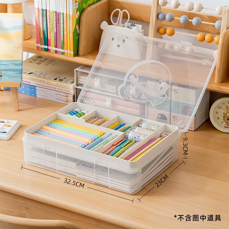 Large Capacity Double-layer Transparent Marker Pen Storage Box, High-value Desktop Double-layer Storage Pen Holder