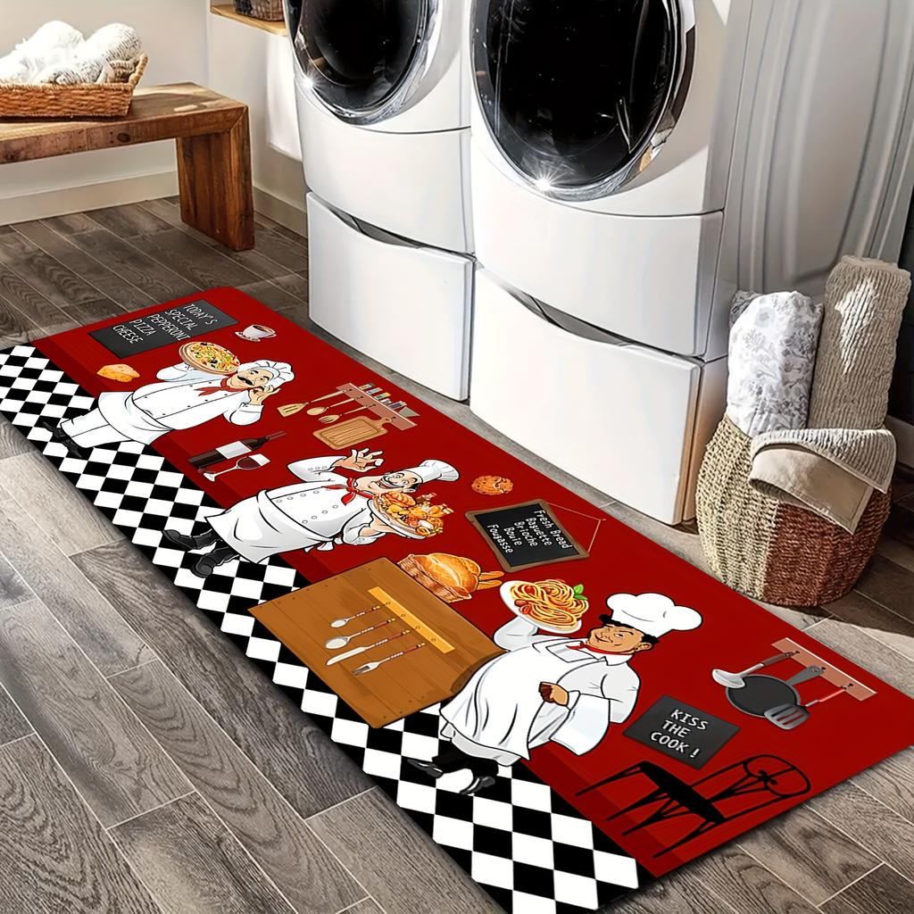 Premium Flannel Farmhouse Chef Kitchen Mat - Non-Slip Washable Floor Rug for Laundry Room, Hallway & Home Aesthetic Decor