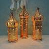 Golden Moroccan Lantern, Hollow Iron LED Light for Home Decor, Ramadan Eid Wedding, Indoor Outdoor Hanging Pendant Lamp - 1PC
