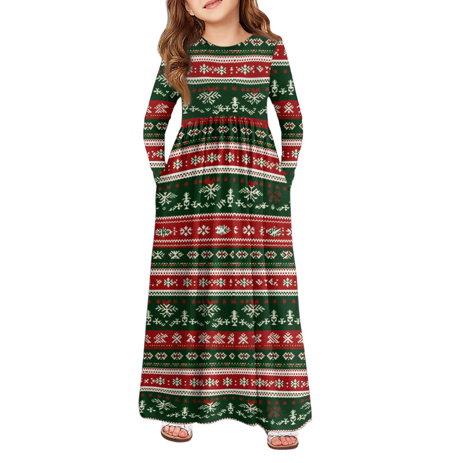 

Girls Maxi Dress - Long Sleeve Pocket Dress Christmas Day 150