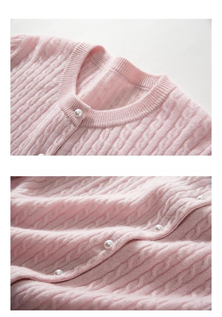 Women's Solid Cashmere Cardigan - 2024 Round Neck Cable Knit Loose Fit