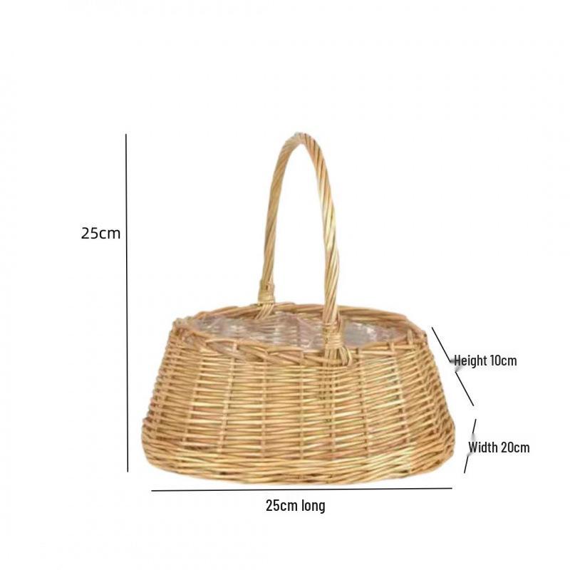 Pastoral-Style Handwoven Rattan Flower Basket - Small Decorative Green Plant Basket
