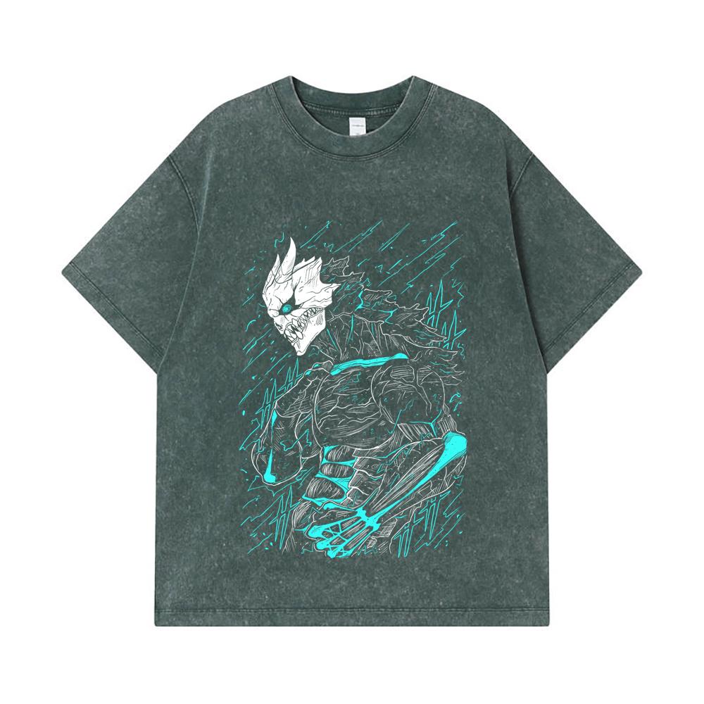 275 GSM Washed T-shirts 100% Cotton Kaiju No 8 V8 Kafka Print Unisex Heavy Cotton T Shirt