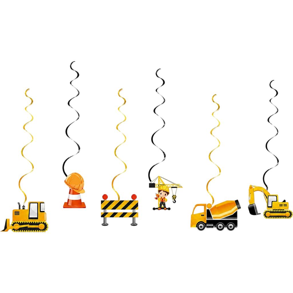 Construction Truck Theme Party Decorations Hanging Swirls for Excavator Party Supplies, 6 Pack