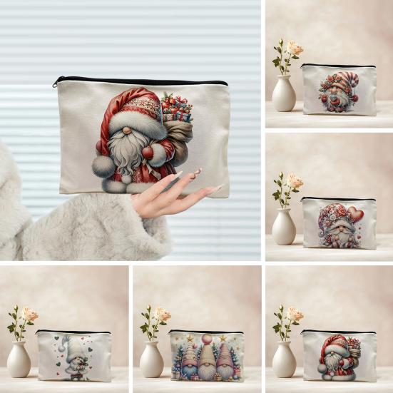 baizihuahu Cosmetic Storage Bag, with Black Zipper Smooth Opening, Thick Wear-Resistant Canvas Pouch, Christmas Pattern Printed Multipurpose