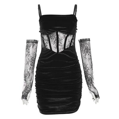 Women's Herringbone Waist Velvet Suspender Dress