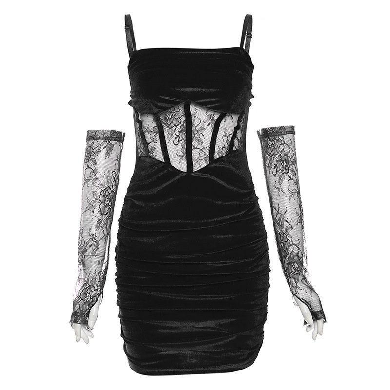 

Women s Herringbone Waist Velvet Suspender Dress One Size червоний