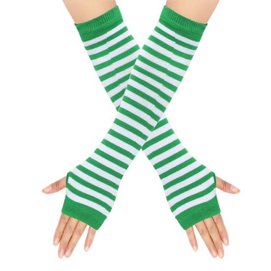 Long Striped Arm Warmers for Women Winter Long Fingerless Gloves Casual Knit Elbow Gloves with Thumb Hole