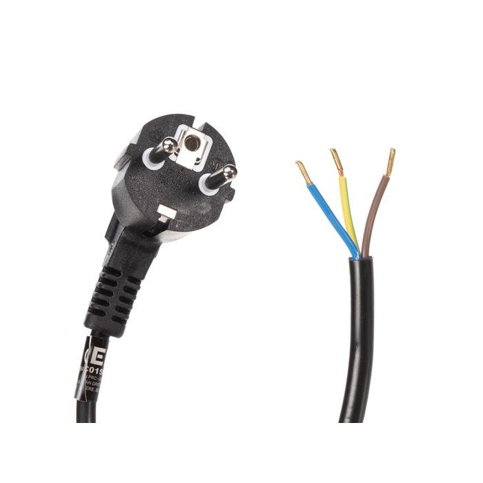 Perel Câble d'alimentation, H05VV-F 3G0.75, 1.5 m, 10 A/230 V, 2500 W, type E/F 90°, usage intérieur, PVC, noir