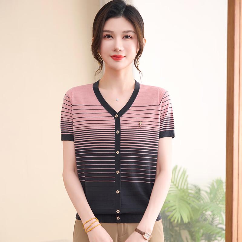 Hengyuanxiang Women s Striped Lyocell Short Sleeve T-Shirt 125