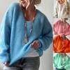 Weicher V-Ausschnitt Langarm Pullover Damen Herbst Winter Pullover Einfarbige Lässiger Stil Locker Gestricktes Oberteil Pullover