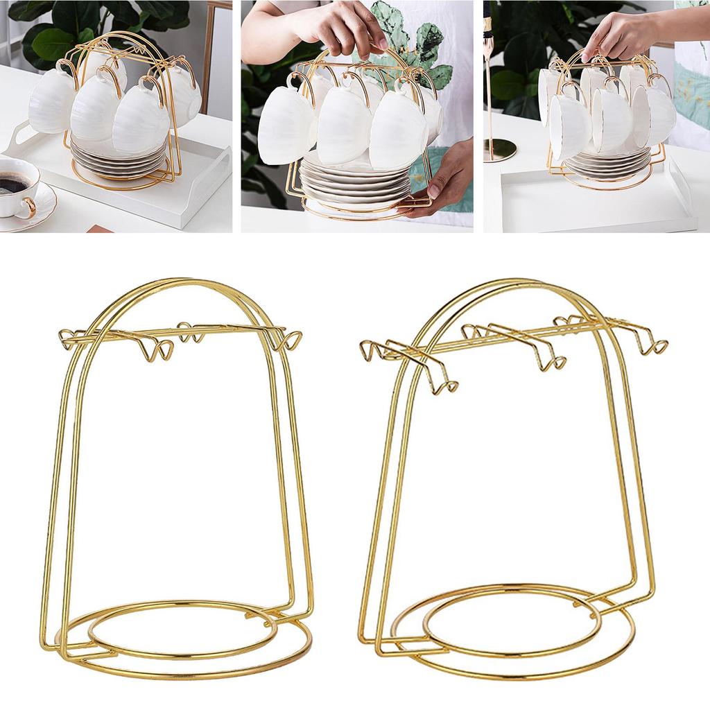 Modern Tea Cup and Saucer Display Rack Durable with Hook Cup Holder Cup Rack for