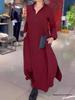 2026 Autumn/Winter European American Casual Solid Color V-Neck Long Sleeve Dress for Women