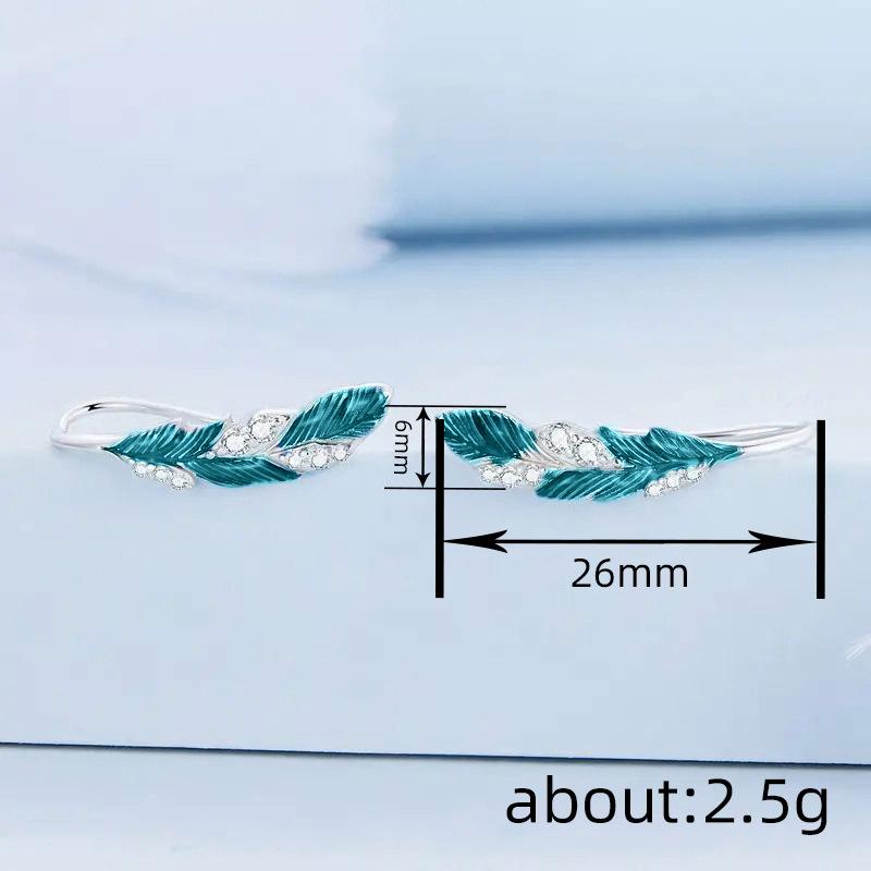 Micro-inlaid zircon stud earrings for women, exquisite feather oil accessories TikTok