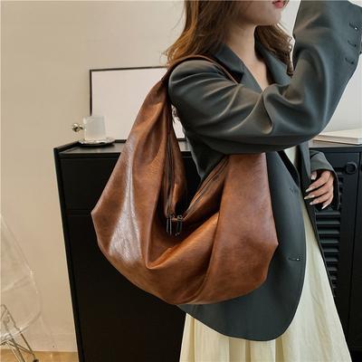 Bolsas de ombro vintage estilo hobo para mulheres, couro sintético macio, cor pura, grande capacidade, bolsas de compras, últimas tendências da moda