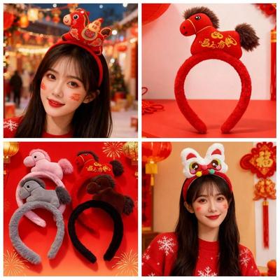 Cartoon Horse Hairband Horse Doll Plush Horse Headband Creative New Year Headband  Children