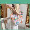 Vintage Summer Canvas Shoulder Bag For Women With Monet Garden Print And Inner Pockets