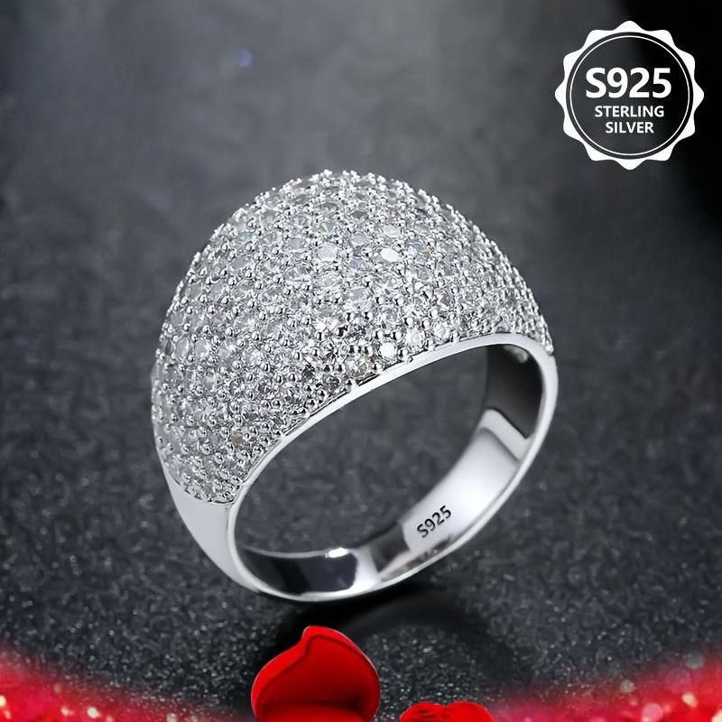 Women's 925 Sterling Silver Cubic Zirconia Ring - Elegant Wide Band Design with Sparkling Gemstone Accents, Cute Ring