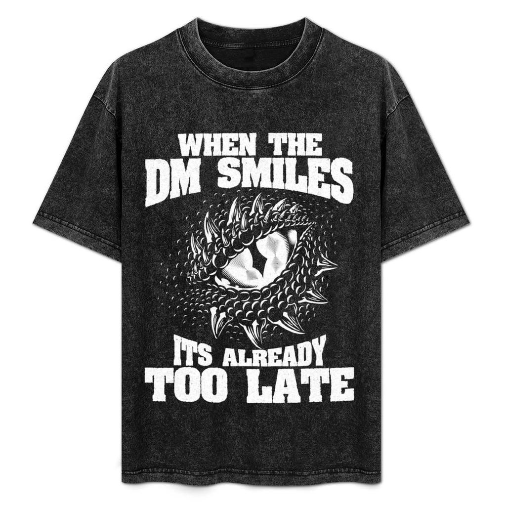 When The Dm Smiles Funny Dungeon Eye Rpg Dice Dragon Gift Tshirt Basic Simple Casual Short Sleeve Tee