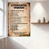 Vintage Rusty Metal Sign '8 POWERFUL WORDS' Distorted Words Inspirational Retro Wall Decor for Home Bar Man Cave Cafe Art Aged C