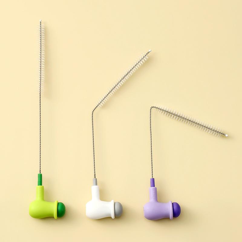 Creative Pea Bendable Straw Brush Stainless Steel Pacifier Brush Household Multifunctional Cup Lid Groove Cleaning Brush