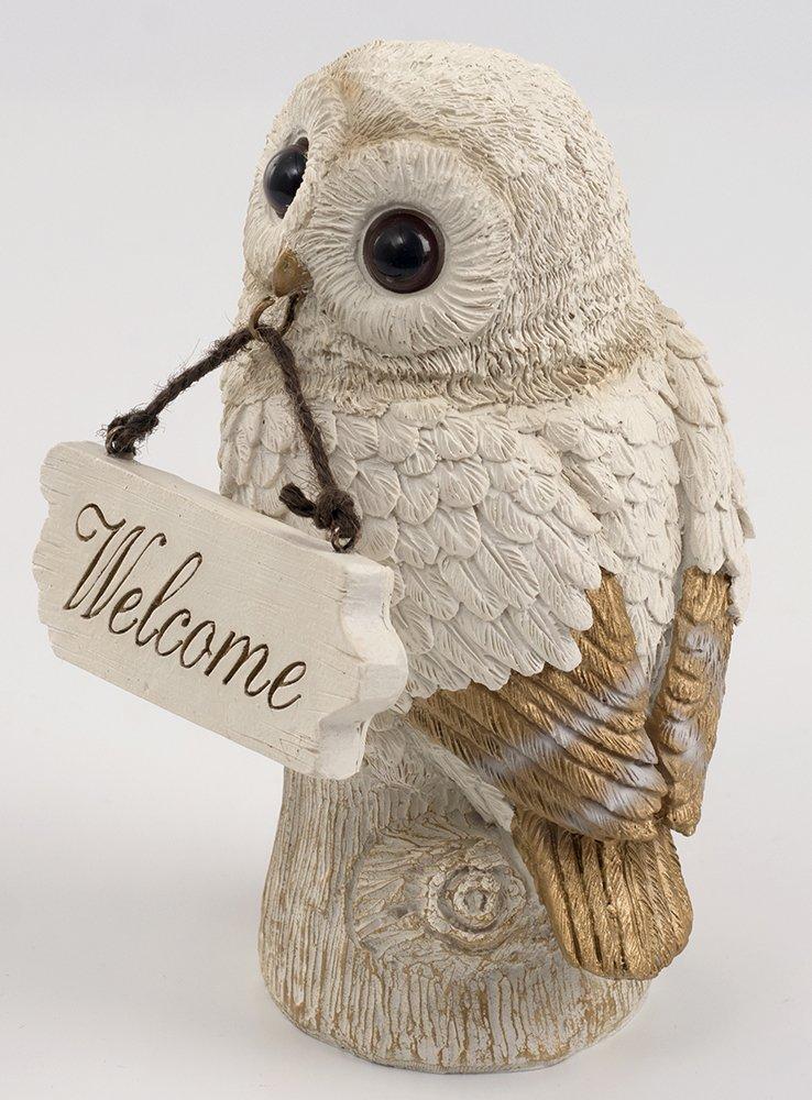 Kishima Owl Welcome 10cm Wide x 10cm Deep x Board, White, 16.5cm High, KH-61095