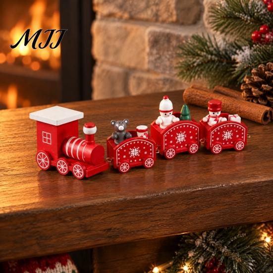 Christmas Party Table Centerpieces Wooden Train Decoration, Painted Mini Ornament with Snowman Tree Reusable Holiday Decorations Bear, Tabletop Mantel