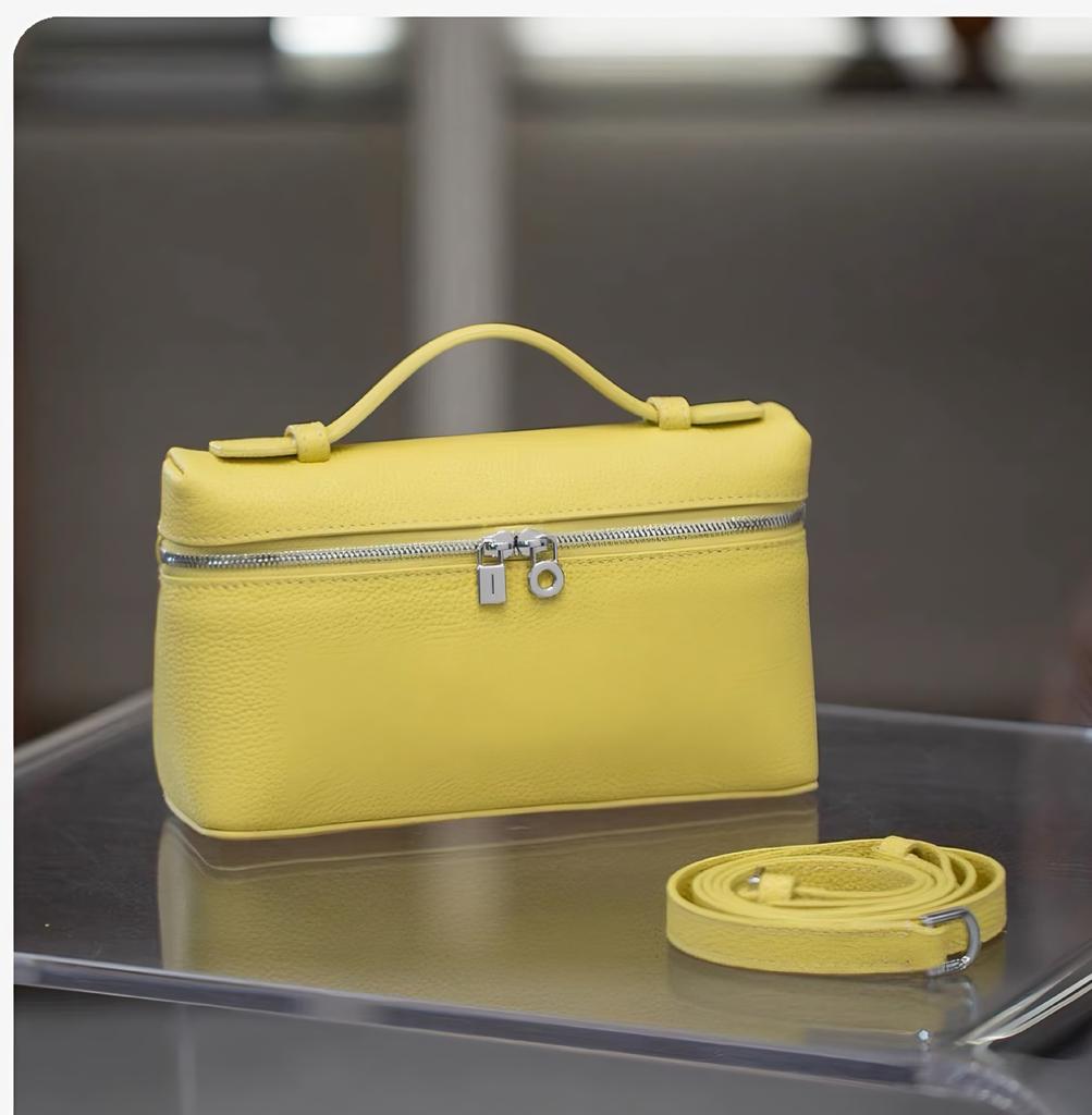 Top layer cowhide lunch box with genuine leather small square bag - versatile handbag for women with a slanted crossbody design