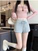 Grey Cotton Sports Casual Shorts for Women Summer A-line High Waist Loose Wide Leg Beach Hot Pants Ins Trend