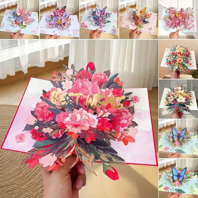 New 3D Butterfly Pop Up Card Best Wishes Daisy Post Card Ornament Invitations Congratulation Card Mother's Day