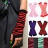 Cotton Knitted Warm Winter Wrist Arm Women Arm Warmers Fingerless Gloves Hand Mitten Striped Glove