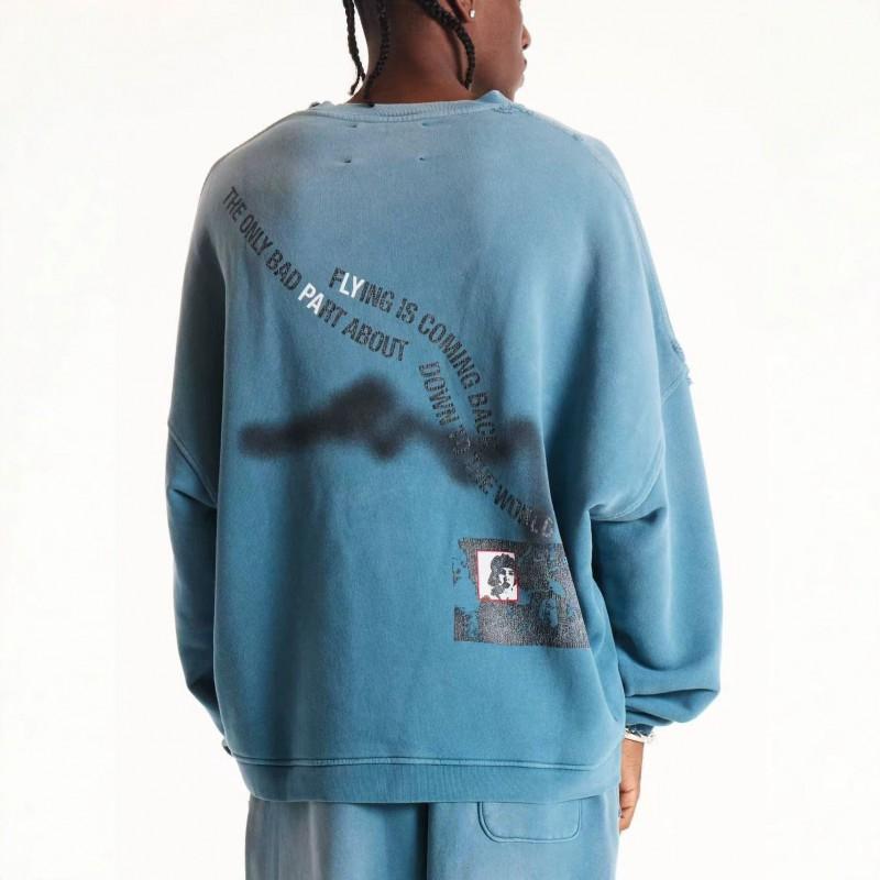 Oversized Drop Shoulder Washed Vintage Crewneck Sweatshirt Men Fall 2026 Casual Streetwear