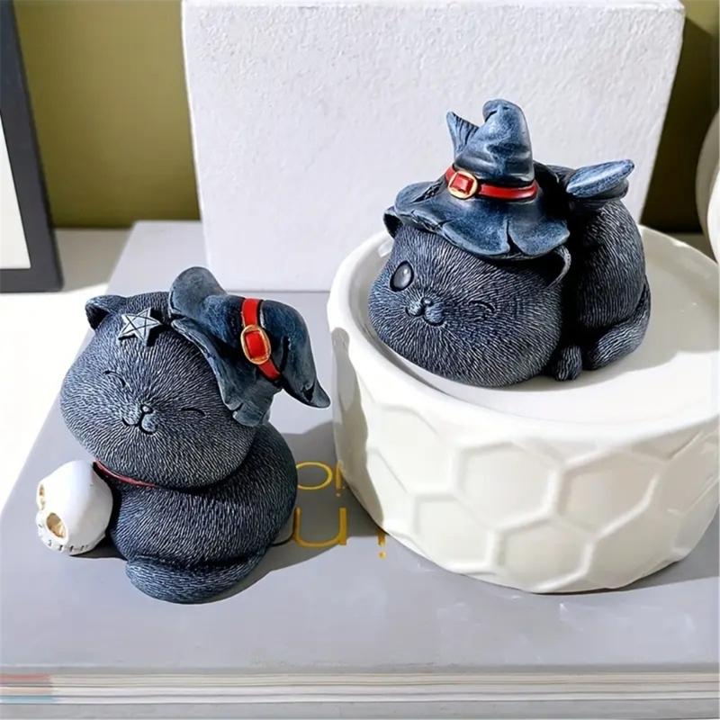 Resins Magics Cats Figurine Halloweens Decoration for Shelf Desktop Spookys Home Ornament