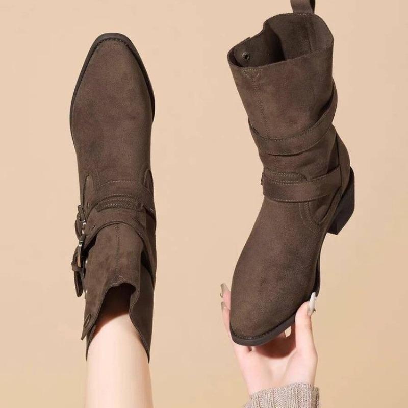 New Style Women's Autumn and Winter Women's Coarse Heel High Short Boot European and American Fashion Pointed Women's Leg Boots