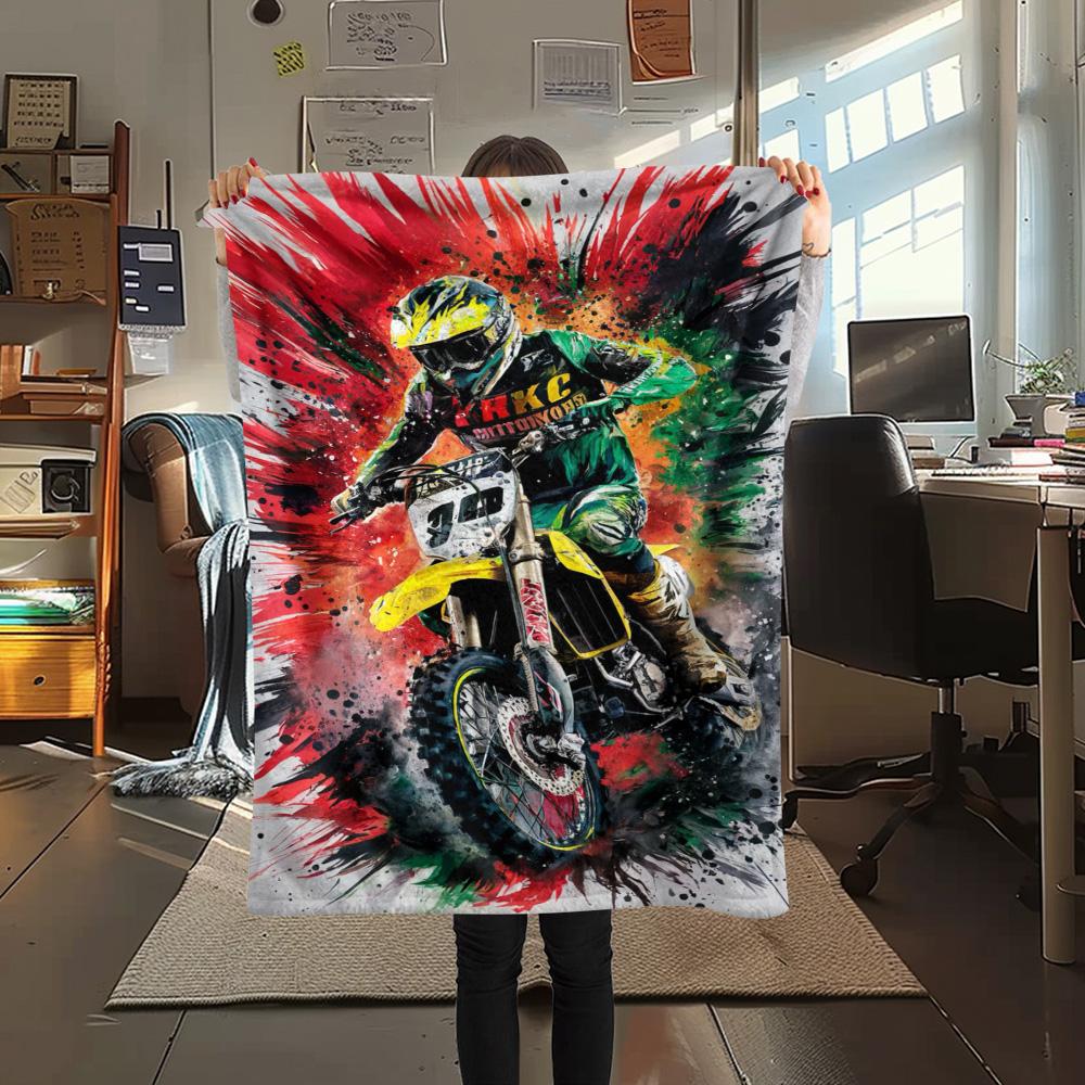 1Pc Motor trail op Print Flannel Blanket High Quality Warm Comfortable Cover for All Seasons Perfect for Gifts Home Decor