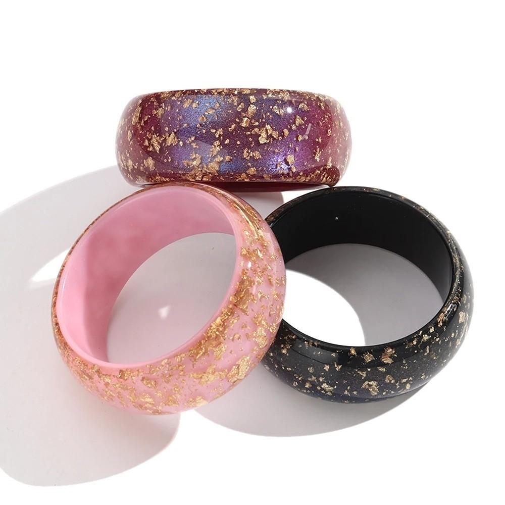 Gold Foil Round Bangles Glitter Resin Bangles Trendy Wide Bangles  for Women
