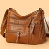Women's Shoulder Bag Soft Leather Multifunctional Zipper Bag Shoulder Oblique Span Bag Casual Simple Multi-pocket Mother Backpack