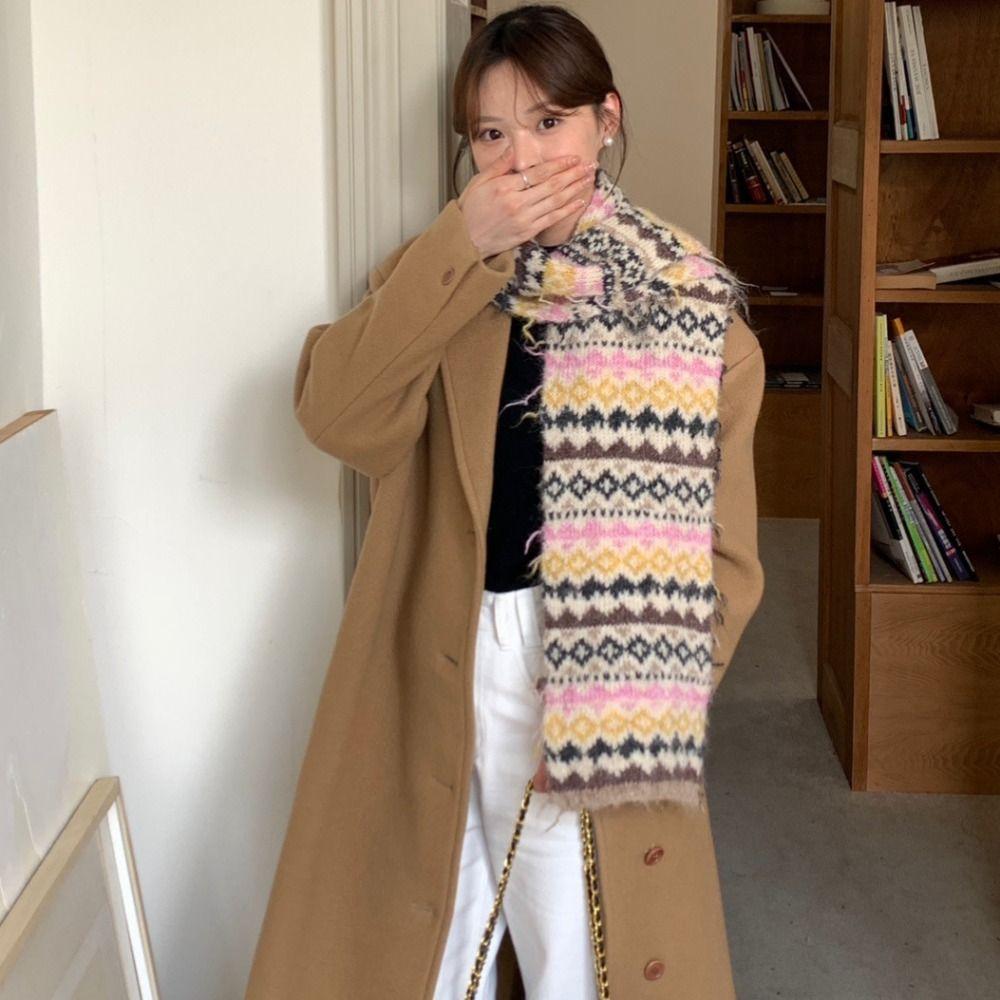 Warm Jacquard Knitted Scarf Wool Winter Wool Neckerchief Fashion Fair Isle Style Scarf  Winter