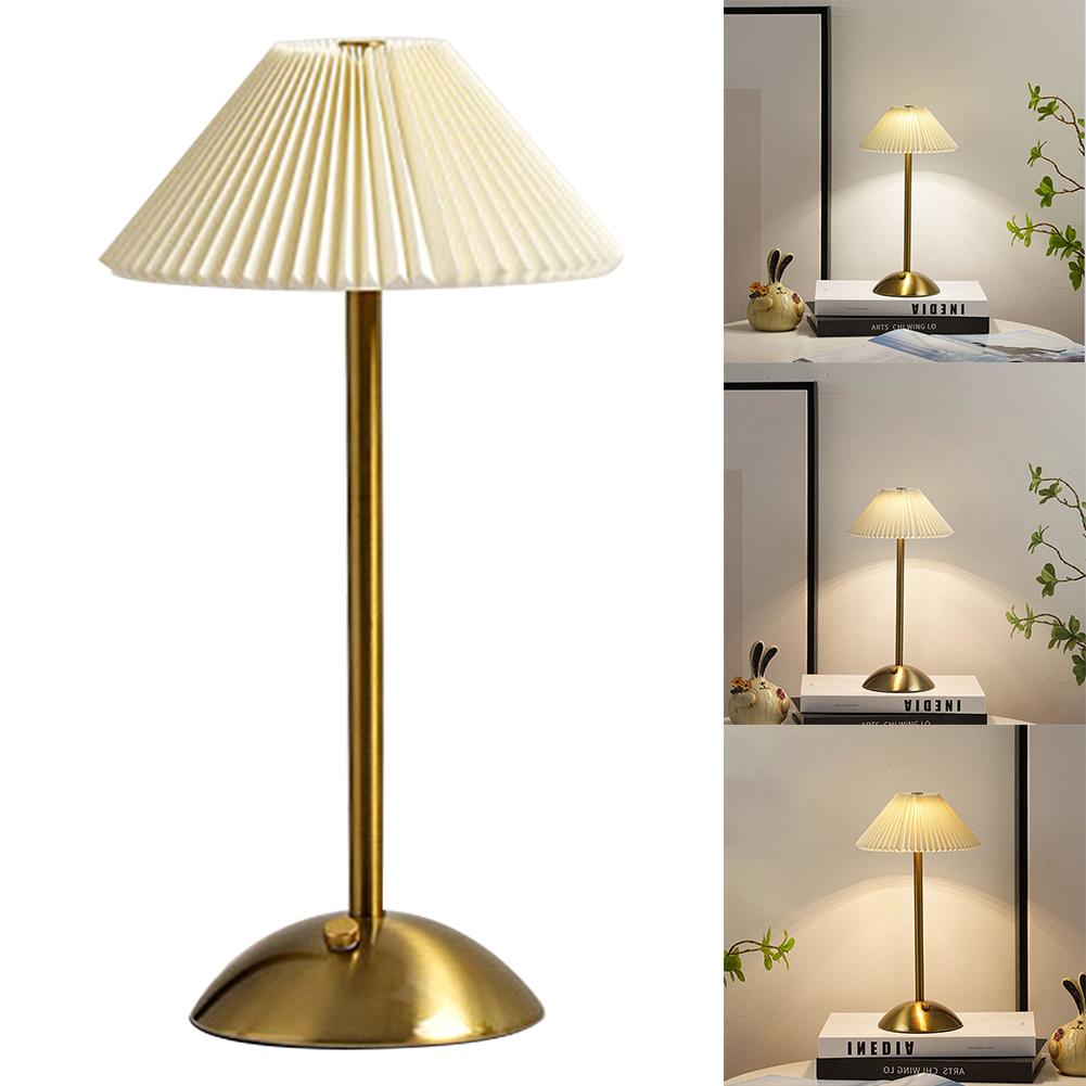 Nordic Pleated Table Lamp with Wooden Base Art Atmosphere Lamp USB Charging Modern Style for Bedroom Living Room Decor