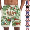 Men Swim Trunks Quick Dry Board Shorts with Elastic Waistband and Drawstring Flag Print Design